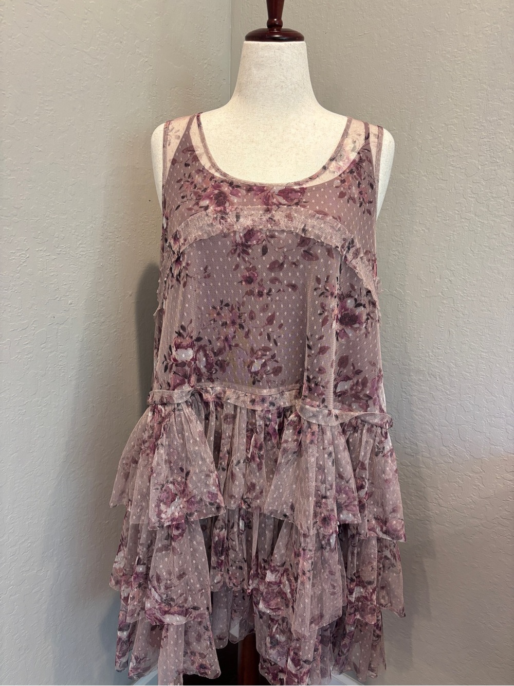 Lucky Brand Floral Mesh Tiered Mini Dress NWT Size XL